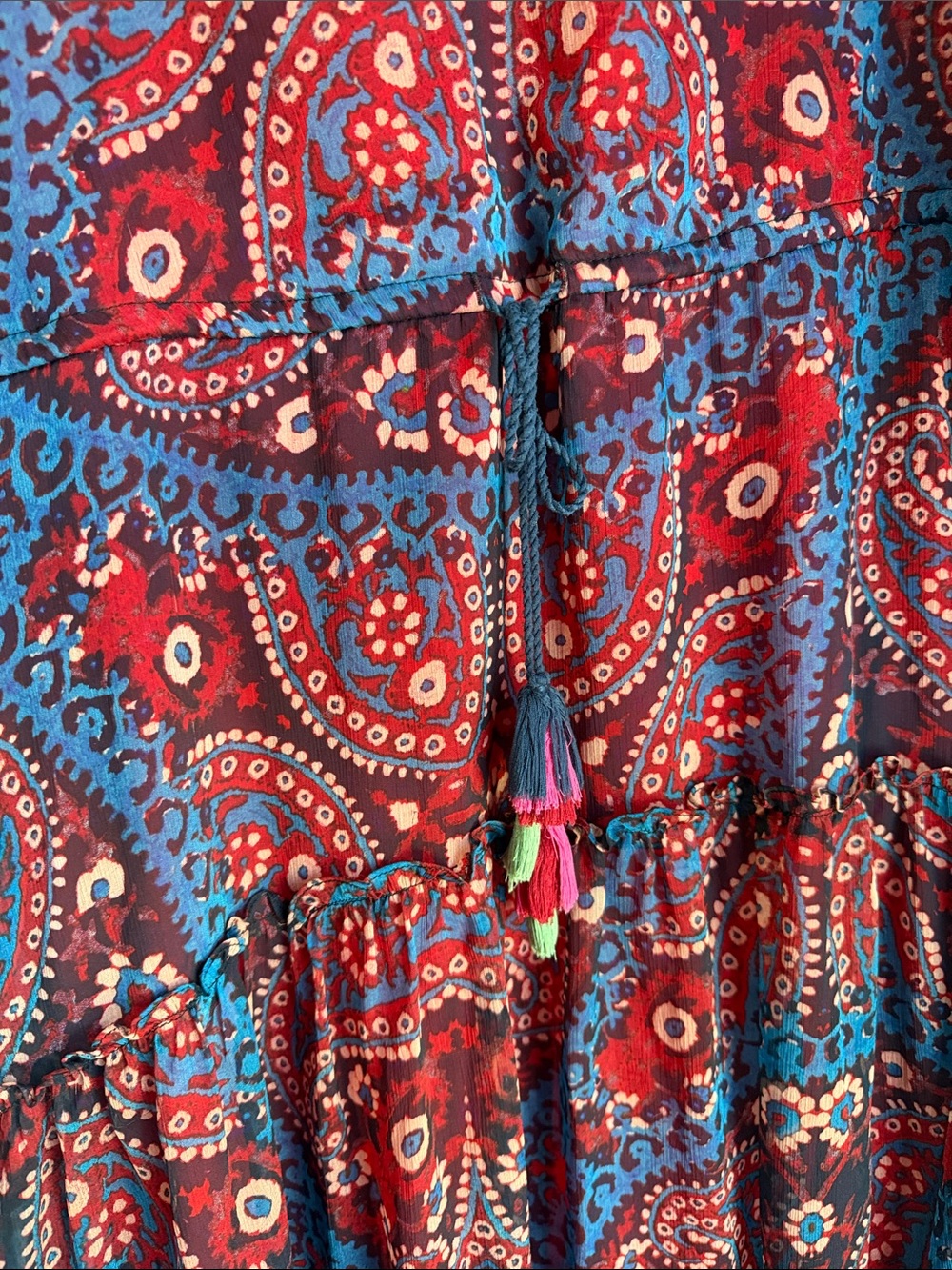 Taylor Red and Blue Paisley Tiered Midi Dress - Picture 3 of 4